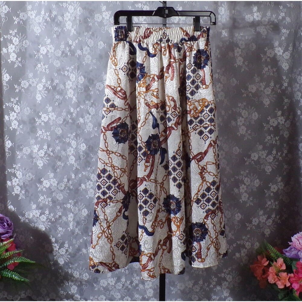 Vintage 80s Skirt 1980s Midi A-Line Preppy Old Money Coastal Chic Size Medium